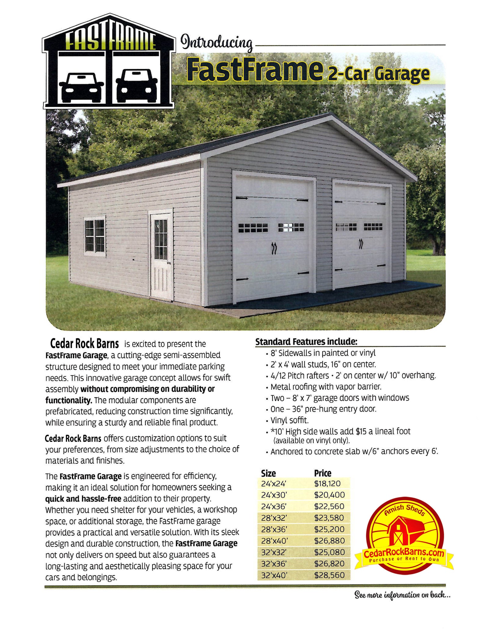 FastFrame 2-Car Garage — On-Site Built | Cedar Rock Barns Michigan