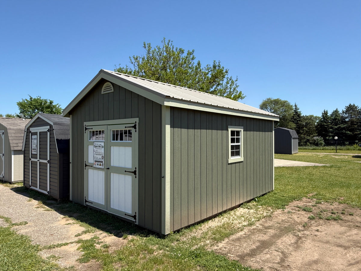 12x16 Painted Deluxe Cottage - Wayland Lot - Cedar Rock Barns
