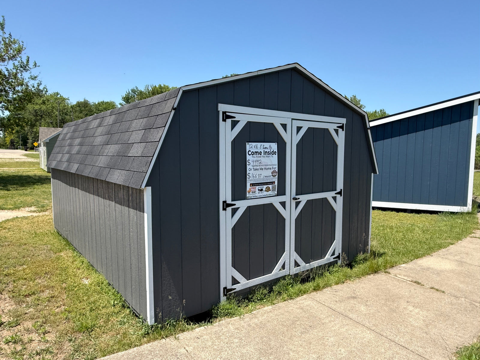12x16 8' Painted Pro Series - Wayland Lot - Cedar Rock Barns