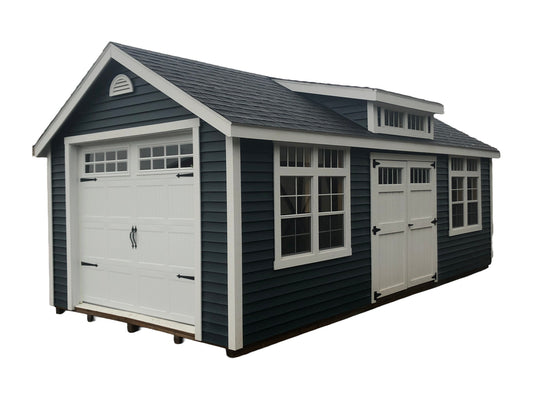 Vinyl Cape Cod Dormer Shed on white background