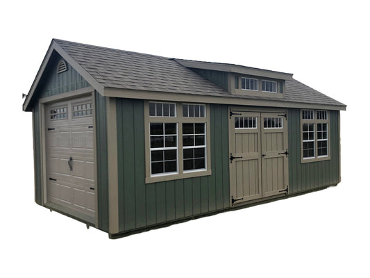 Painted Cape Cod Dormer Shed on white background