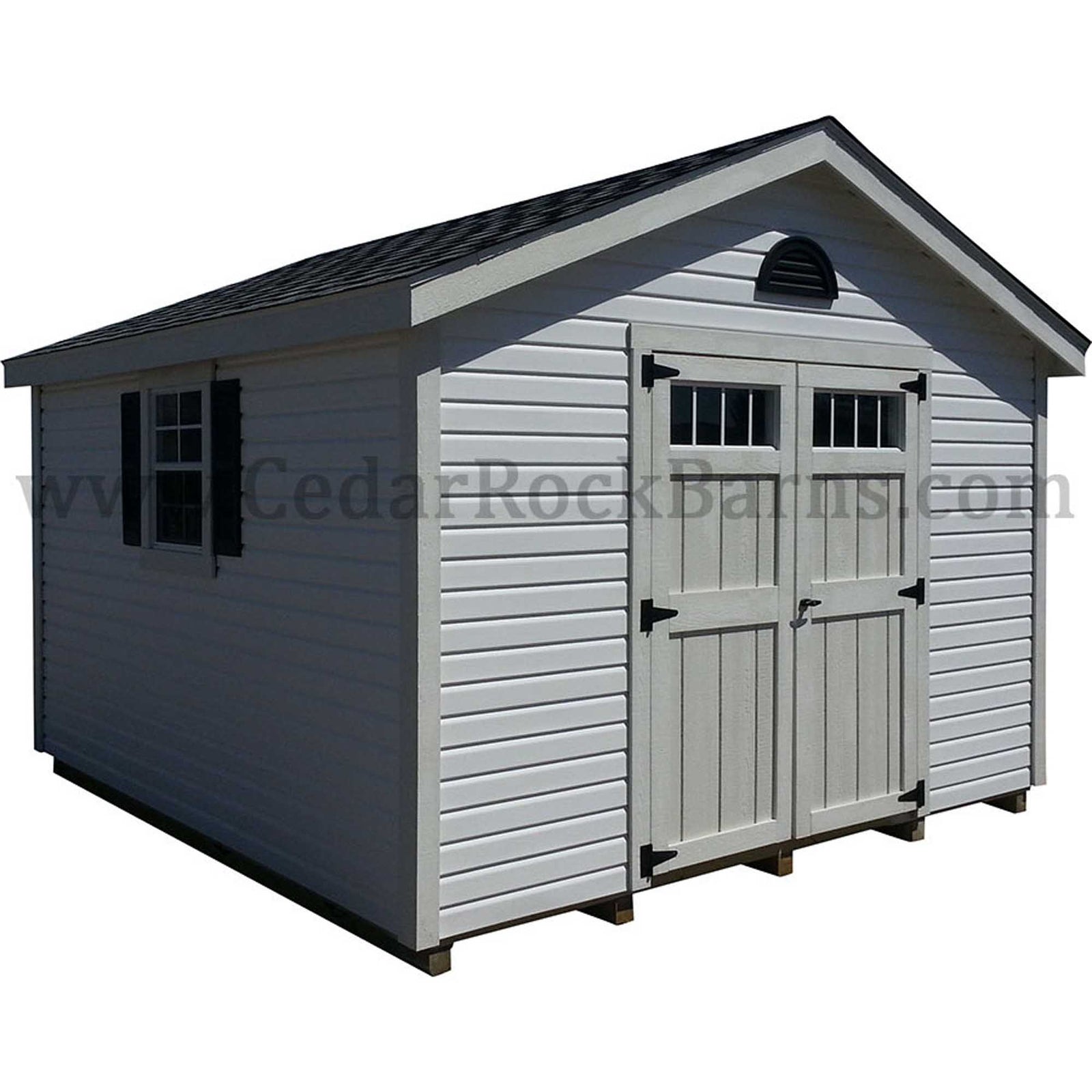 Vinyl Cottage Deluxe shed with extra windows and flower box - Amish-built Michigan - Cedar Rock Barns