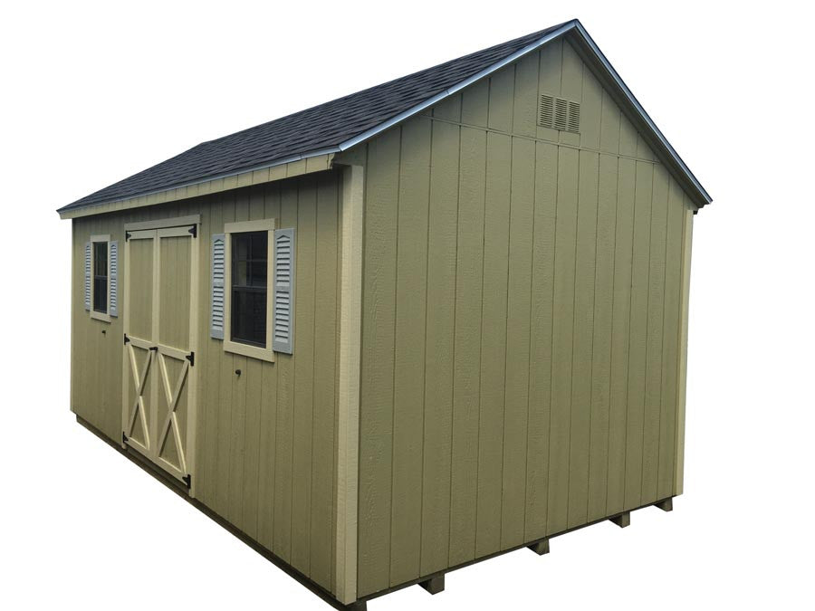 Painted Cape Cod shed with steep roof - Amish-built custom color shed Michigan - Cedar Rock Barns