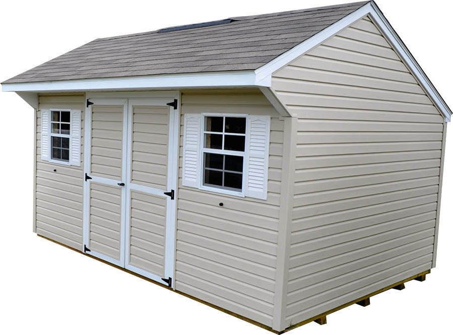 Vinyl Carriage House shed with carriage-style doors - Amish-built Michigan - Cedar Rock Barns