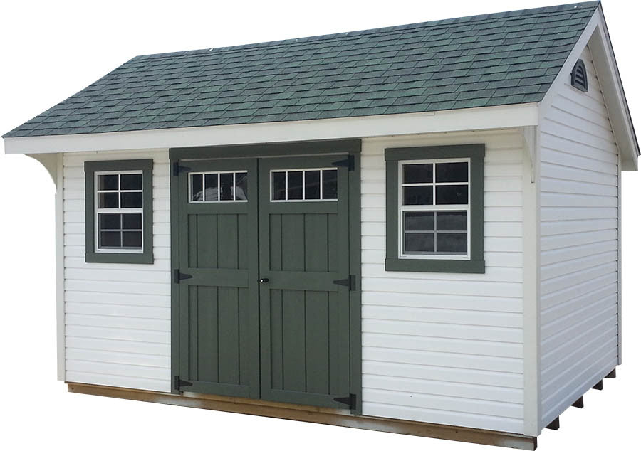 Vinyl Carriage House Deluxe shed with windows and shutters - Amish-built Michigan - Cedar Rock Barns