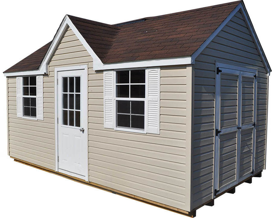 Vinyl Chalet shed with front A-frame dormer - Amish-built storage shed Michigan - Cedar Rock Barns