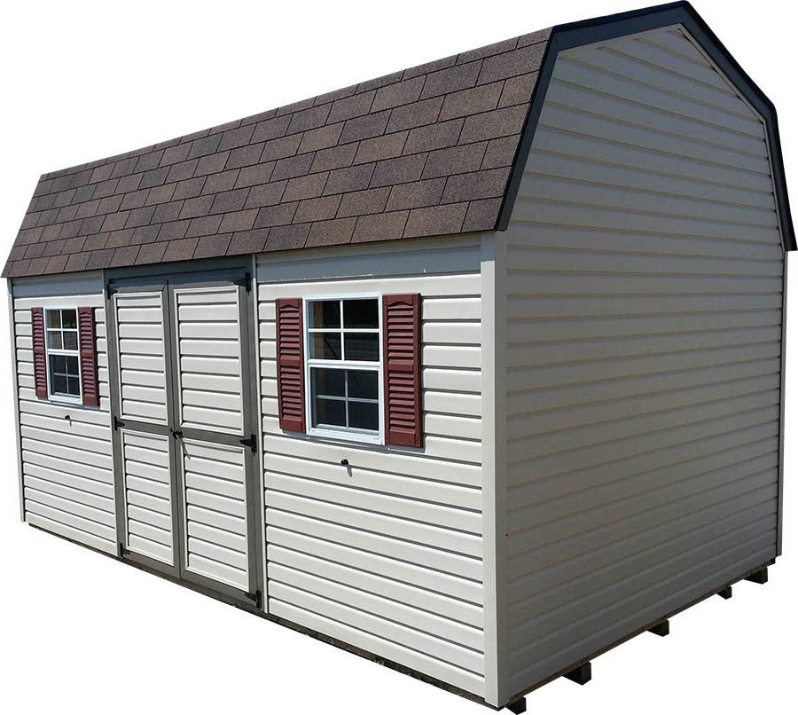 Vinyl Dutch Barn shed with A-frame roof - Amish-built storage shed Michigan - Cedar Rock Barns