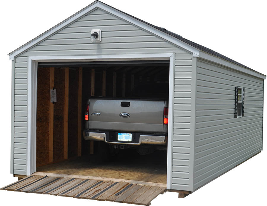 Vinyl portable garage building - Amish-built garage shed Michigan - Cedar Rock Barns